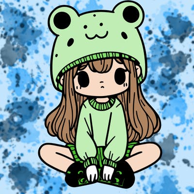 a girl wearing a frog hat and some frog socks