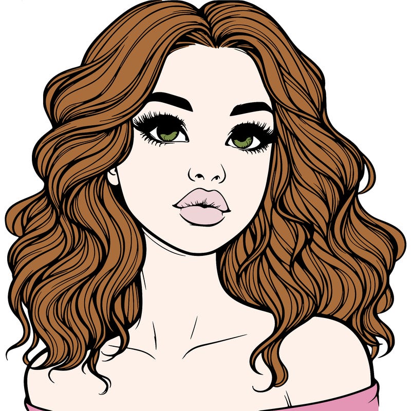 realistic girl with wavy hair and lips