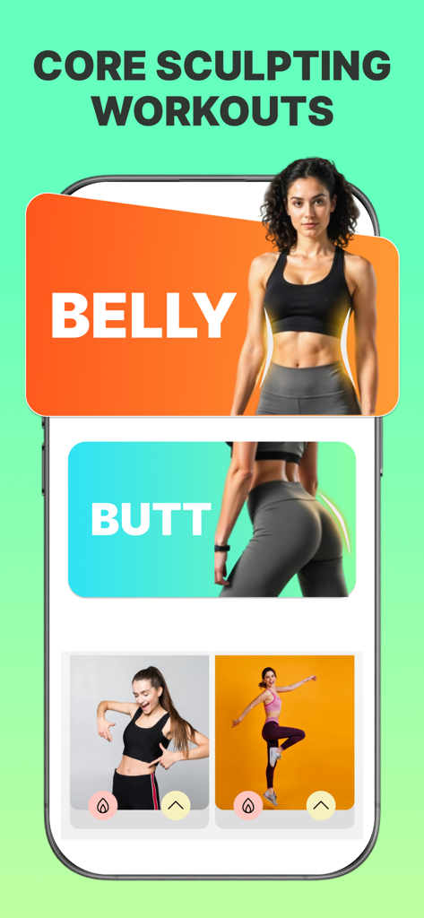 Dance Fitness - Weight Loss - Screenshot of Dance Fitness app featuring core sculpting workouts for belly and butt