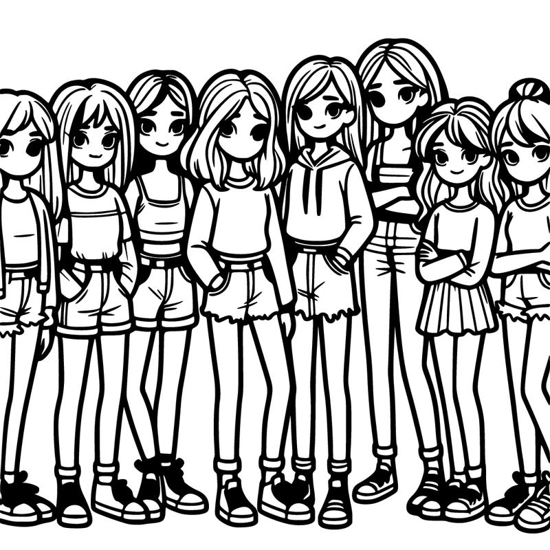 a group of 8 teenage girls standing next to each other