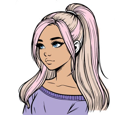 realistic girl with a high ponytail