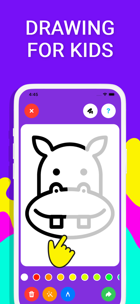 Drawing for kids Tiny Art - Tiny Art子供向けお絵かきアプリで描かれているカバの漫画のトレース