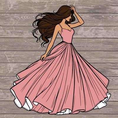 realistic woman with dress flowing in the wind