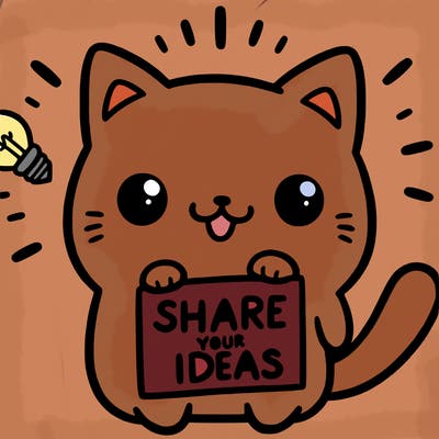 a cute cat saying share your ideas
