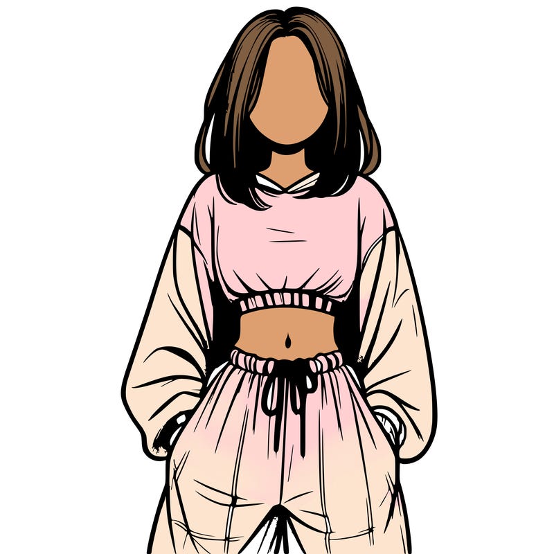 realistic girl faceless with baggy pants and a crop top