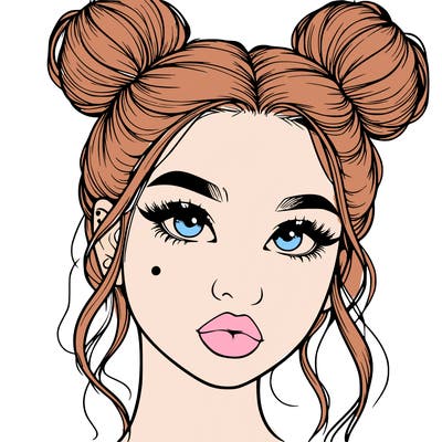 realistic girl with two buns on her hair and lips