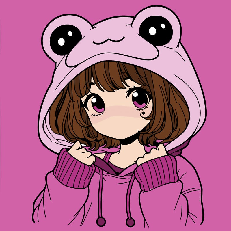a cute teenage girl wearing a frog hoodie