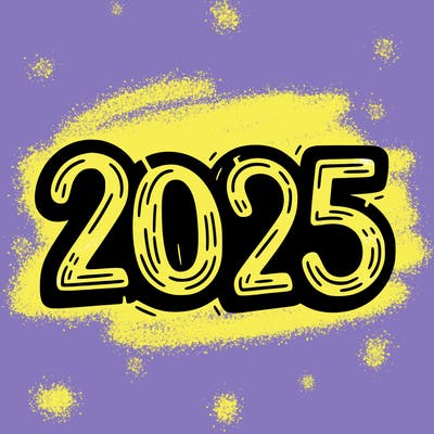 one line scrawled numbers sketch design “2025”