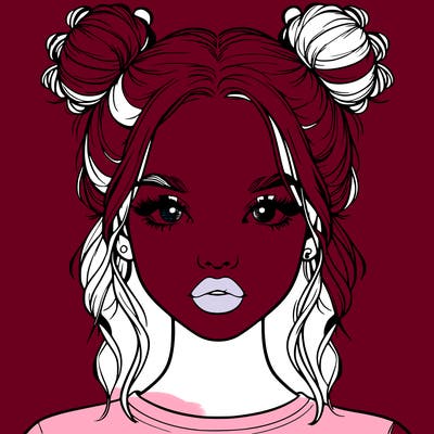 realistic girl with two buns in hair and lips