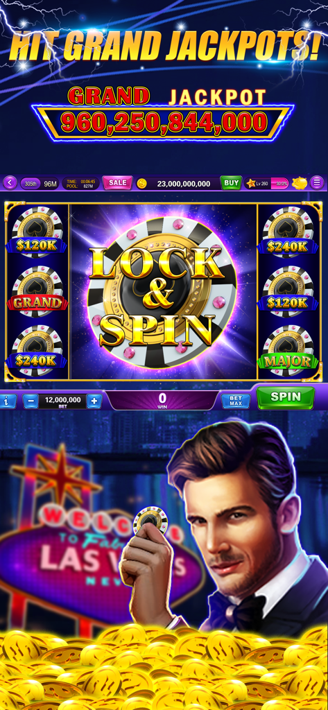 Slots-Heart of Diamonds Casino - Heart of Diamonds Casino slots app showing a grand jackpot and Lock and Spin feature.