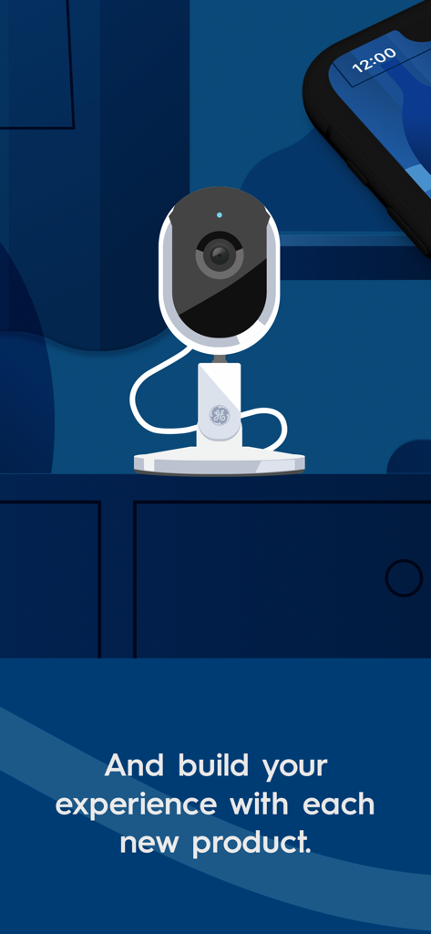 Cync (the new name of C by GE) - An illustration of a Cync indoor smart camera with text about expanding your smart home experience.