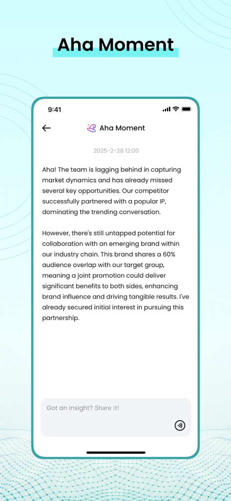 TicNote: AI Recorder & Agent - Interfaccia dell'app TicNote che visualizza un riepilogo di intuizioni generate dall'IA intitolato Aha Moment