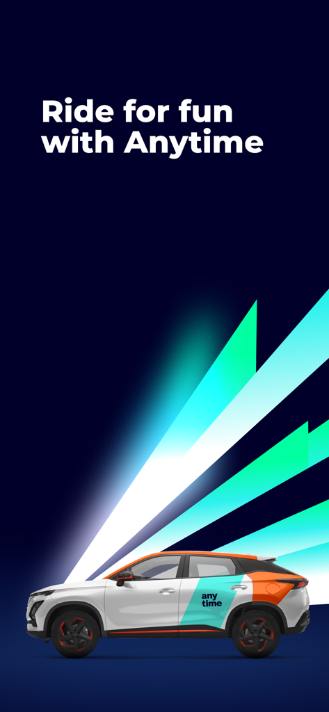 Anytime: carsharing Kazakhstan - 「Ride for fun with Anytime」というスローガンが付いた、AnytimeカーシェアリングのブランドSUV