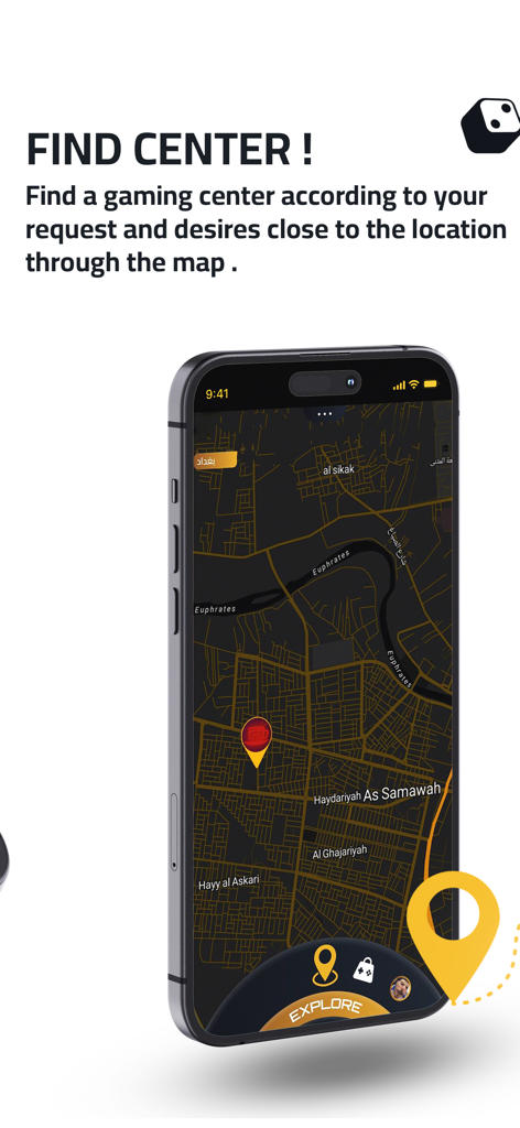 G Club - Smartphone screen showing the G Club app map feature to find nearby gaming centers.