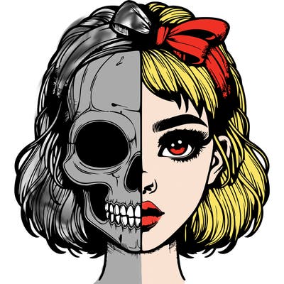 realistic girl with half skull mask