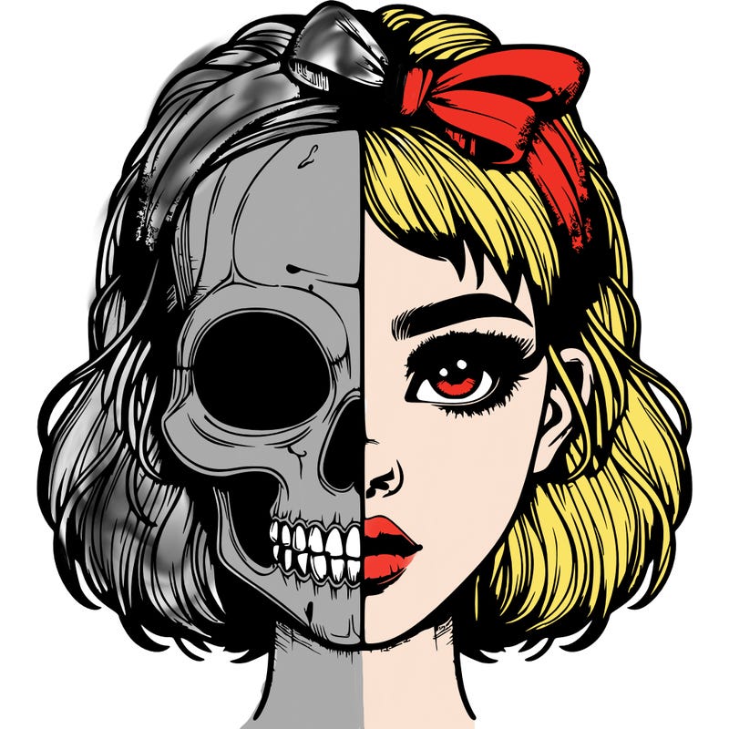 realistic girl with half skull mask