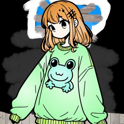 girl wearing frogging sweatshirt