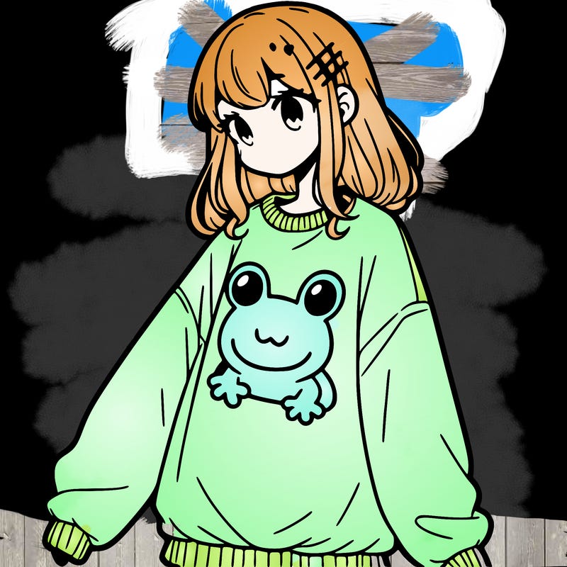 girl wearing frogging sweatshirt