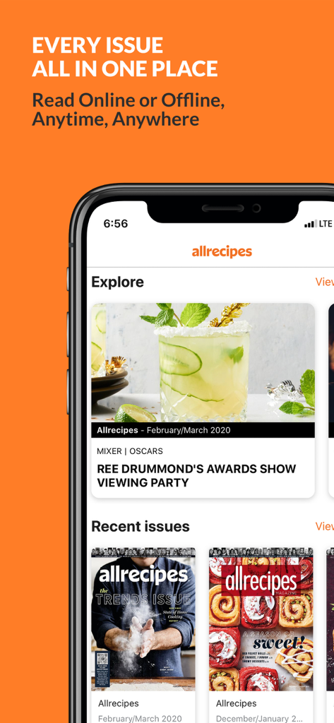 Allrecipes Magazine - Smartphone screen showing digital issues and recipes in the Allrecipes Magazine app