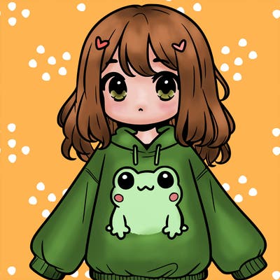 girl wearing frogging sweatshirt