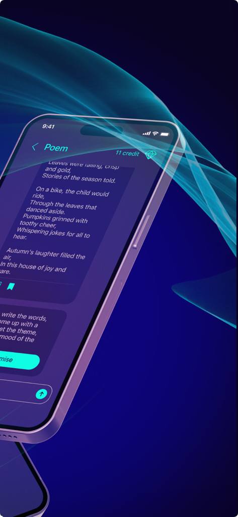 Pantalla de teléfono inteligente que muestra un poema generado por la aplicación de escritura creativa Clean-Flow.