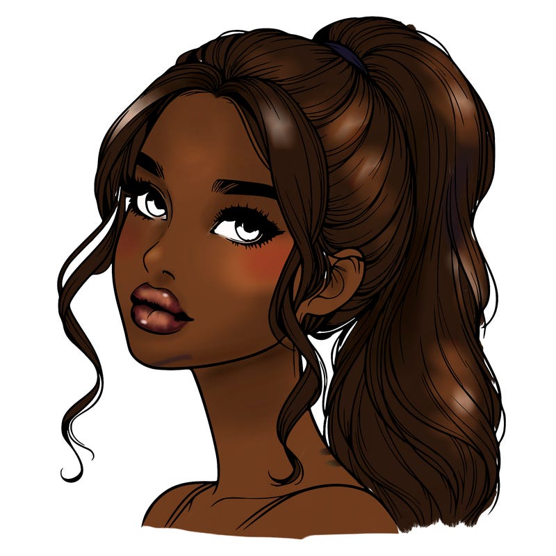 realistic girl with a ponytail on her hair and lips