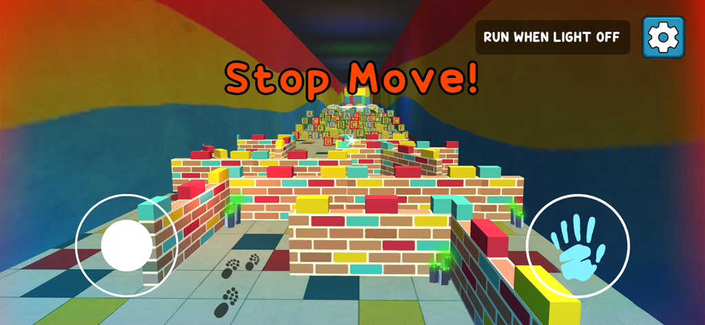 100 Monsters Game: Escape Room - Gameplay screenshot of 100 Monsters Game Escape Room featuring a maze with alphabet blocks and stop and move instructions