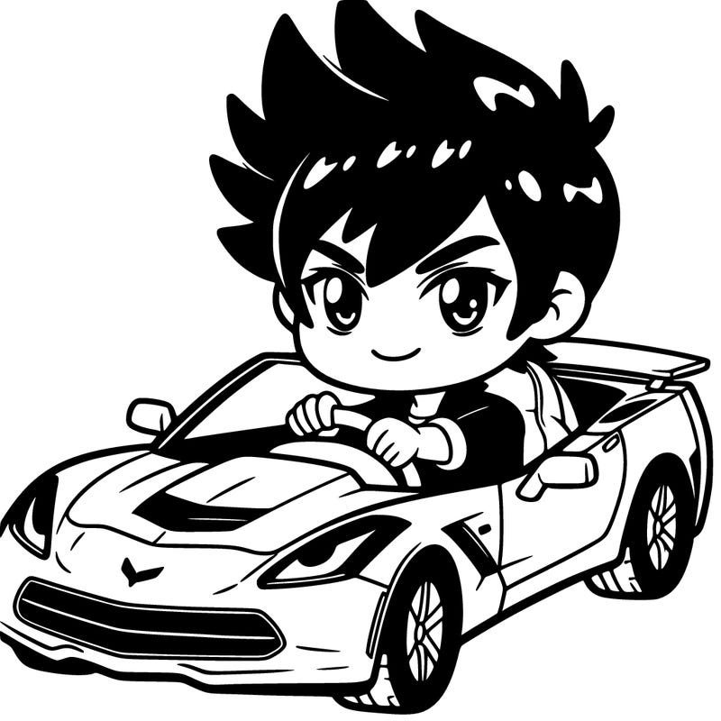 luffy driving a corvette