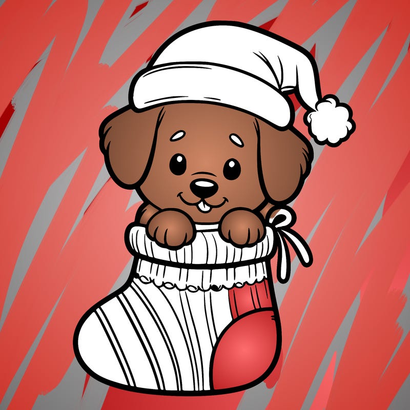 cute puppy wearing santa hat in socking