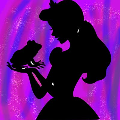 a shadow of a princess holding a frog realistic