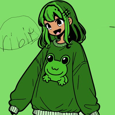 girl wearing frogging sweatshirt