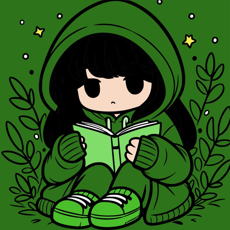 girl in oversized hoodie reading a book