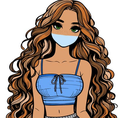 realistic girl with long curly hair and a crop top