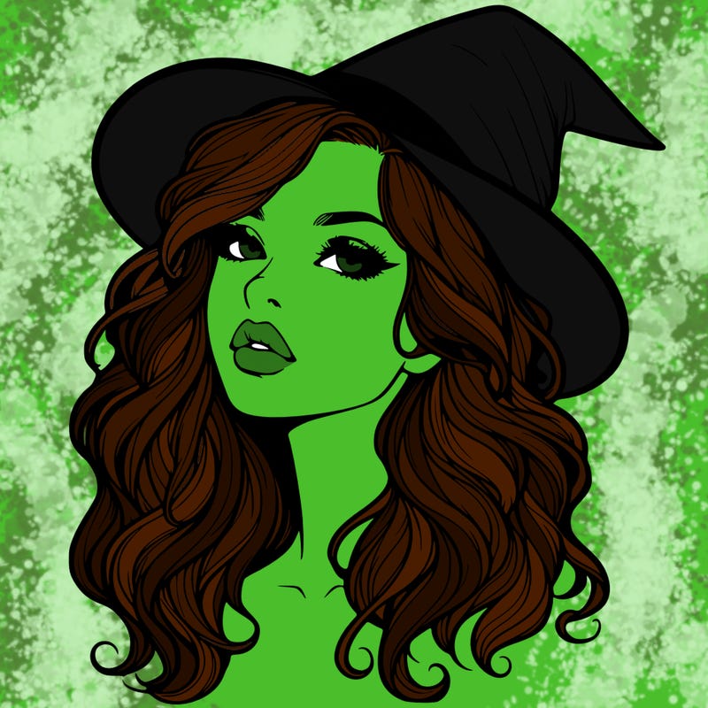 realistic witch girl with wavy hair and lips
