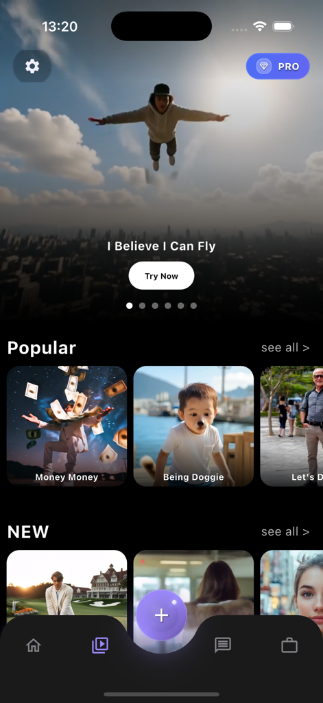 Matty:AI Image-Video Generator - Matty AI Video Generator app home screen showing trending AI video templates and the creation interface.