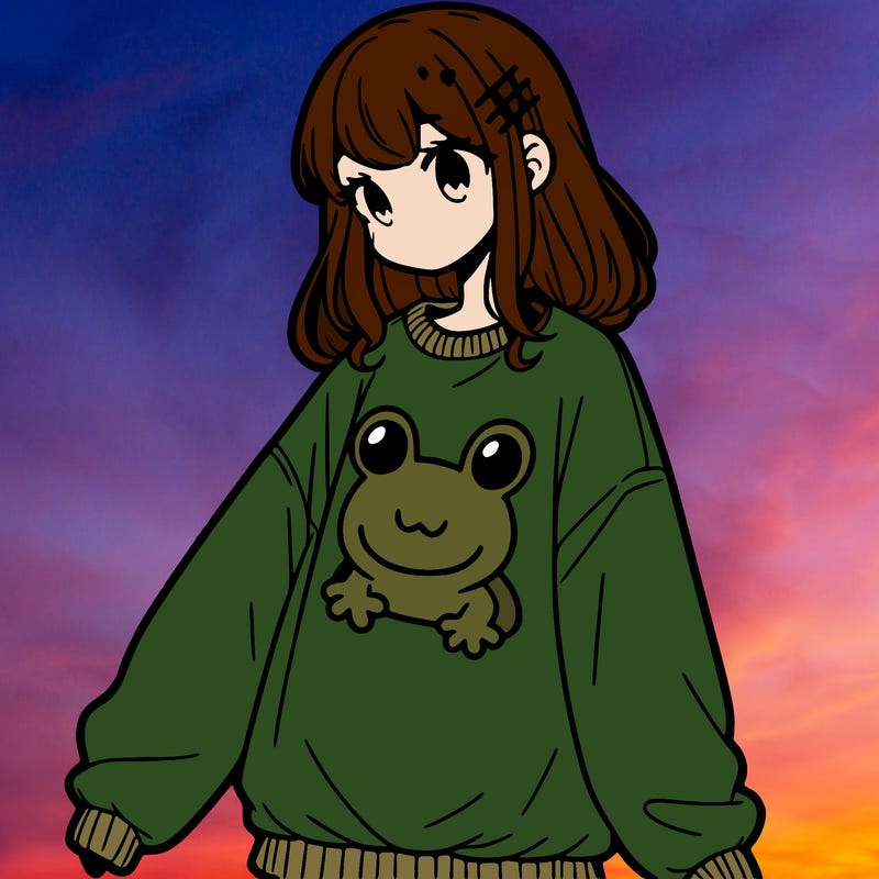 girl wearing frogging sweatshirt