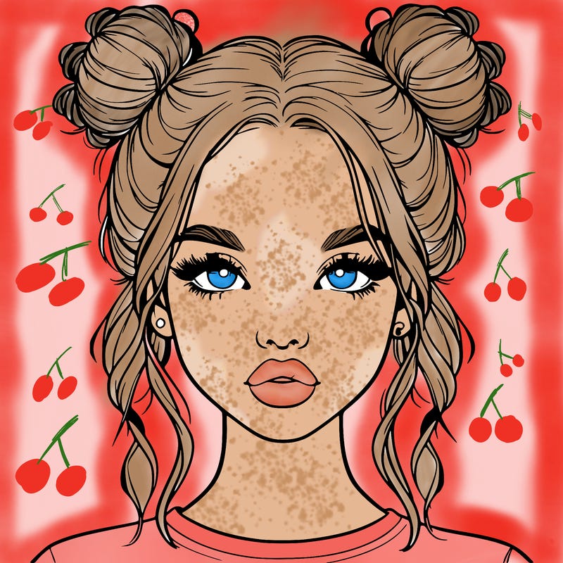 realistic girl with two buns in hair and lips