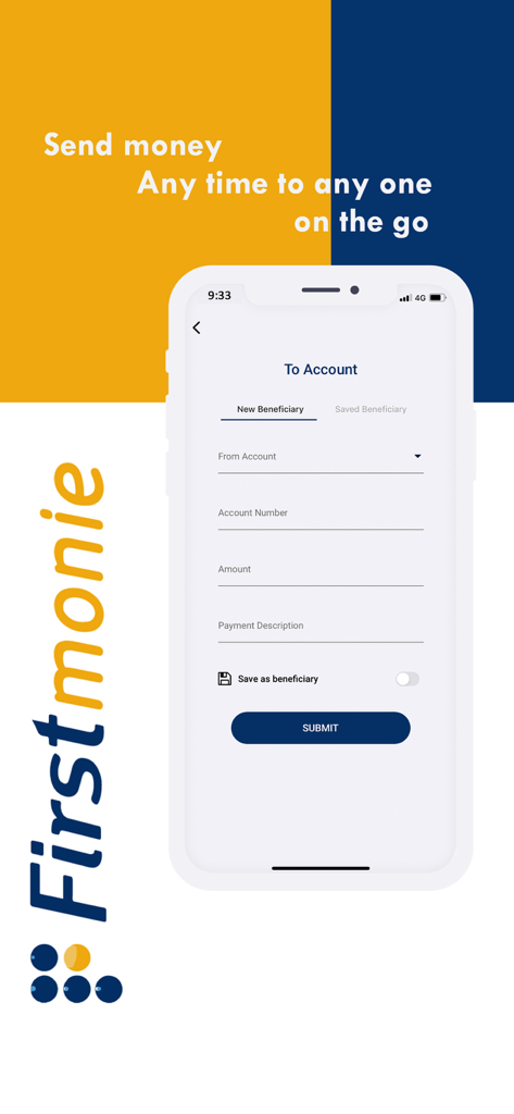 Firstmonie Wallet - Smartphone screen displaying the Firstmonie Wallet interface for sending money to a bank account