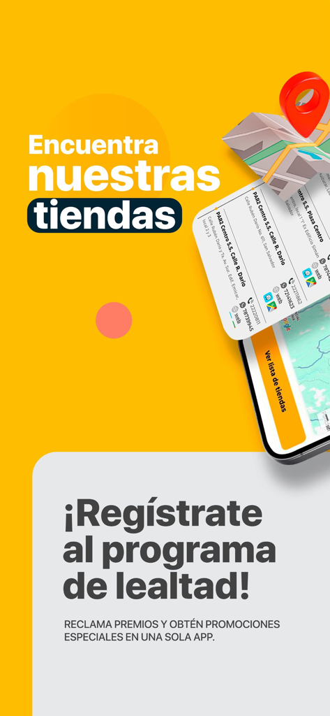 Puntos ADOC - Puntos ADOC mobile app screen displaying a store locator map and a section to register for the loyalty program.