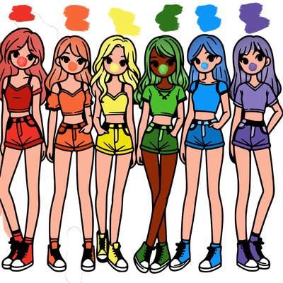 a group of girls wearing crop tops and shorts
