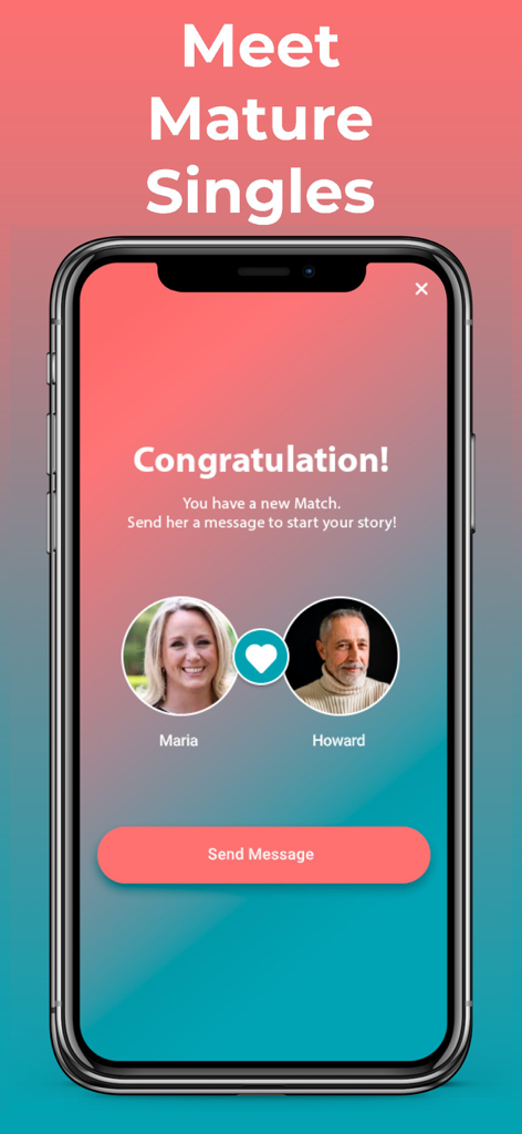 Senior Dating - DoULikeSenior - Interface of the Senior Dating app displaying a new match between two mature singles with an option to send a message