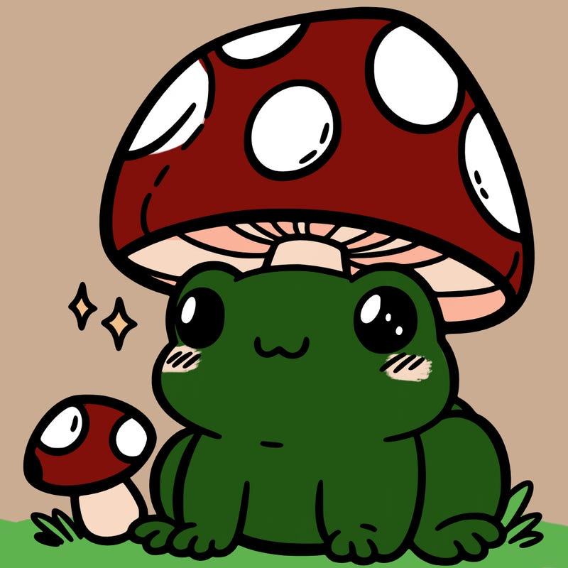 a cute frog with a mushroom hat