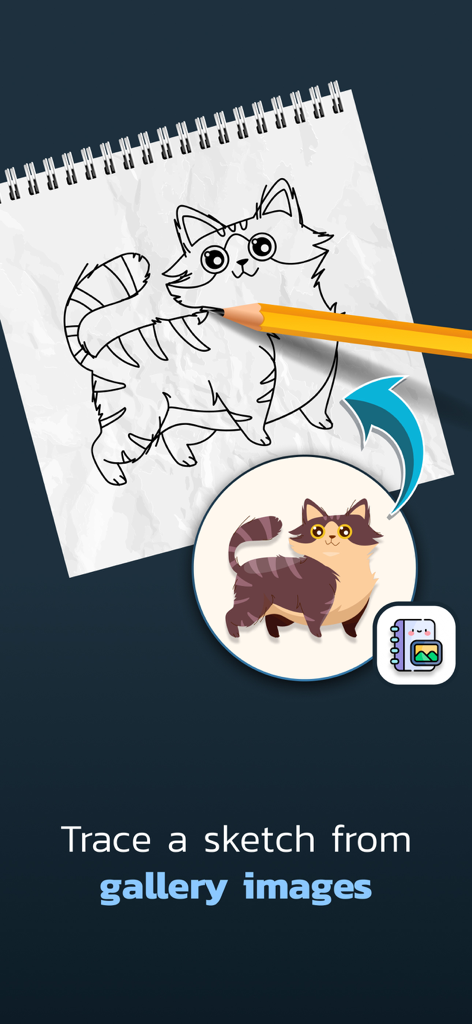 Trace a sketch from gallery images using the AR drawing app interface