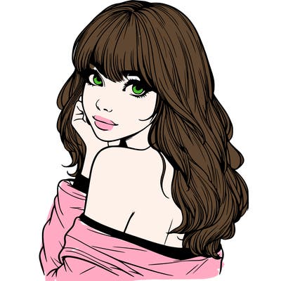 realistic girl with bangs looking over her shoulder