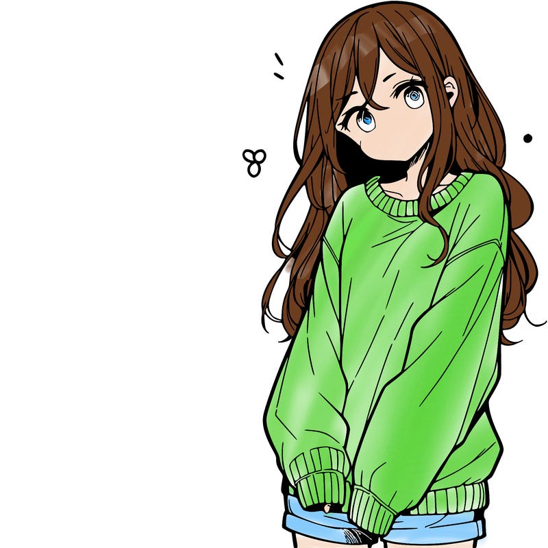 manga teen girl  in a sweater and baggy pants