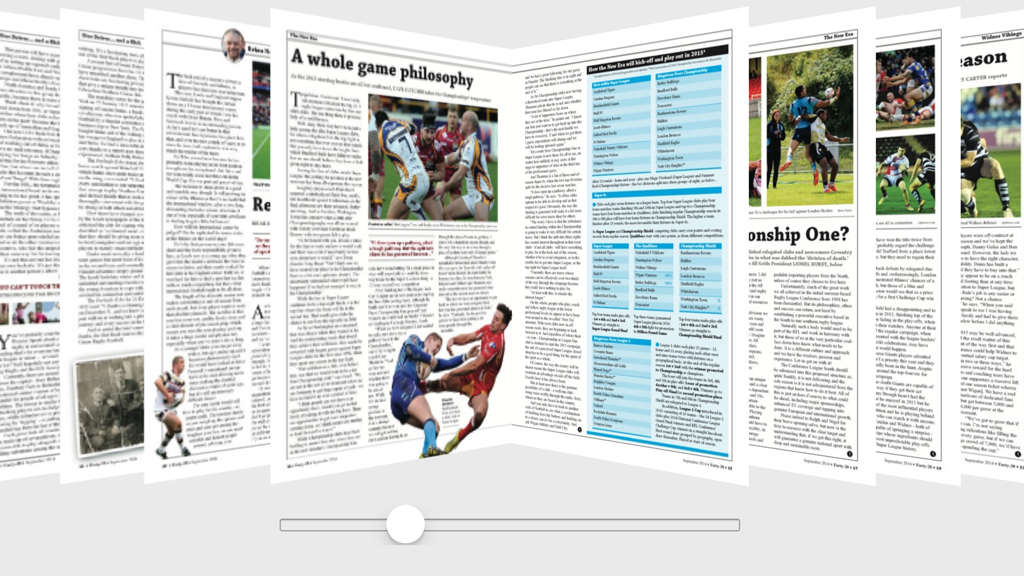 Forty-20 - Digital carousel view of Forty-20 magazine pages featuring Rugby League articles