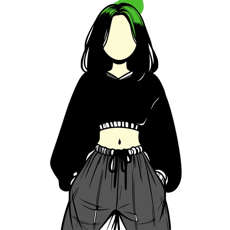 realistic girl faceless with baggy pants and a crop top