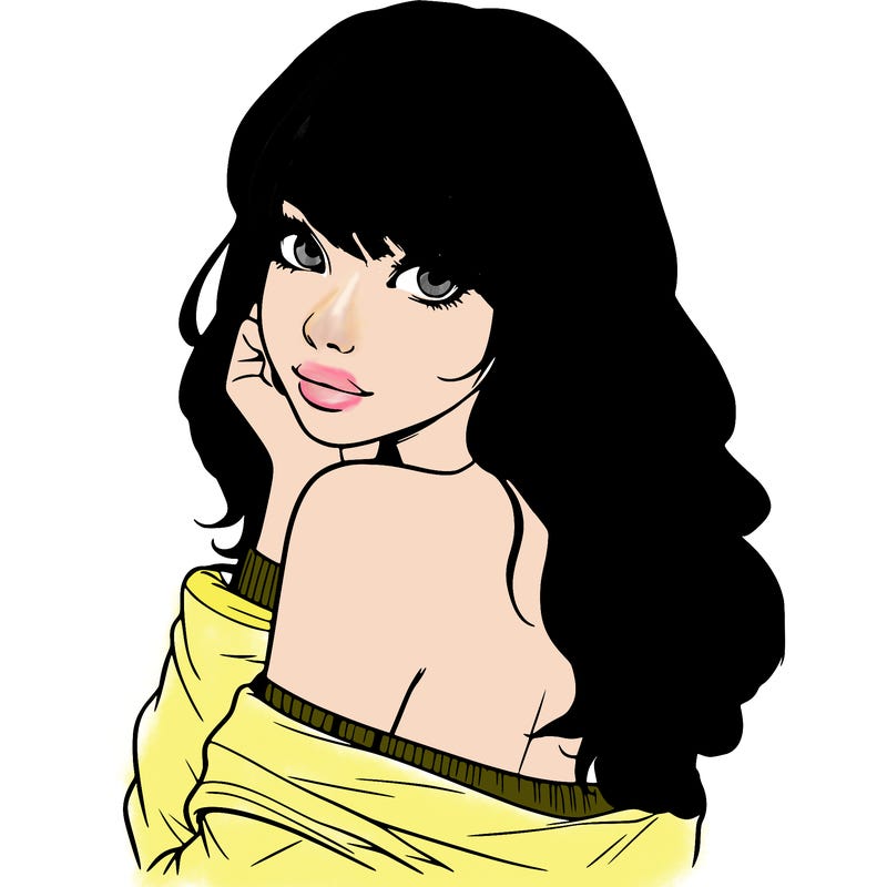 realistic girl with bangs looking over her shoulder