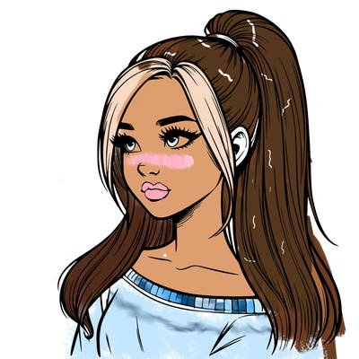 realistic girl with a high ponytail