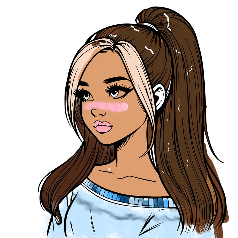 realistic girl with a high ponytail